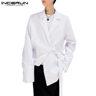 Incerun แฟชั่นเสื้อสูทคอวีแขนยาวสีพื้นสไตล์เกาหลีสําหรับผู้ชาย