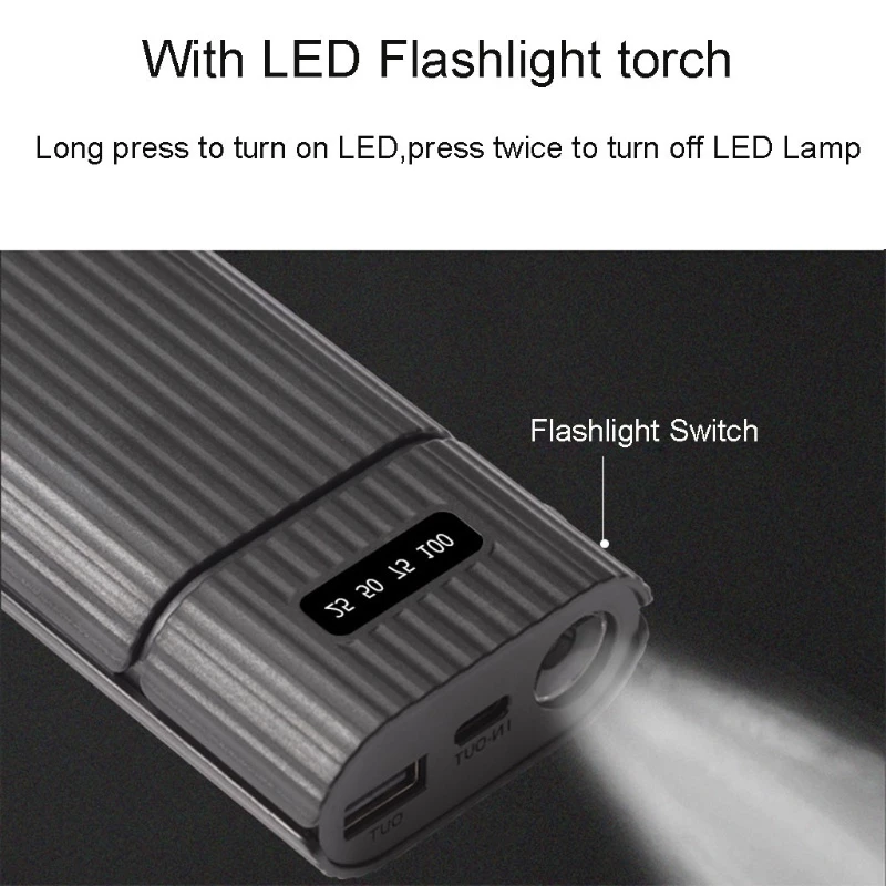 เคสแบตเตอรี่สํารอง 2 ชิ้น 18650 18700 20700 21700 Usb พร้อมไฟฉาย Led สําหรับสมาร์ทโฟน thumbnail 6