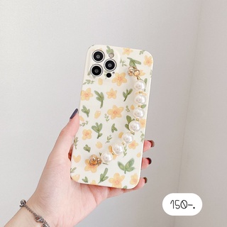 เคสสายคล้องมือ เคสสายมุกคล้องมือ 🔰F83 ดอกไม้เหลืองเขียว+มุกคล้องมือ