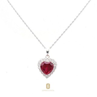 Jewellista สร้อยเงินแท้ รุ่น Helen พร้อมจี้หัวใจ ประดับ พลอย ทับทิม Created Ruby &amp; White Sapphire