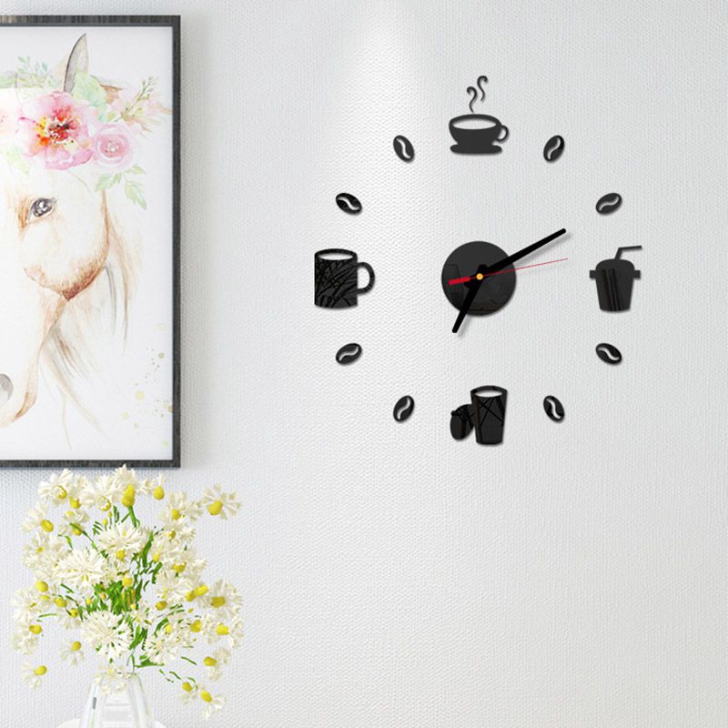 นาฬิกาติดผนัง diy 3D สติ๊กเกอร์นาฬิกาติดผนังรูปถ้วยกาแฟ