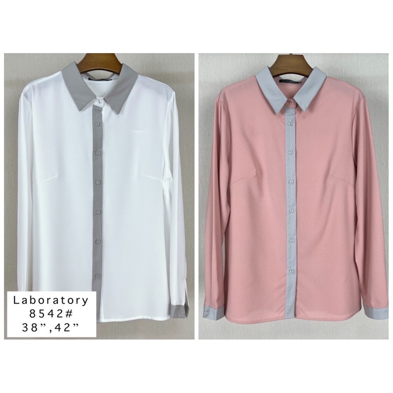 *Laboratory* 8542 สีพื้น เสื้อเชิ้ตทรงเบสิคแต่งปกทูโทน แขนยาว