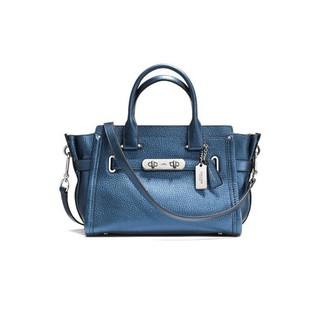 COACH กระเป๋าถือ กระเป๋าสะพายข้าง SWAGGER 27 IN METALLIC PEBBLE LEATHER BAG 36497 METALLIC BLUE