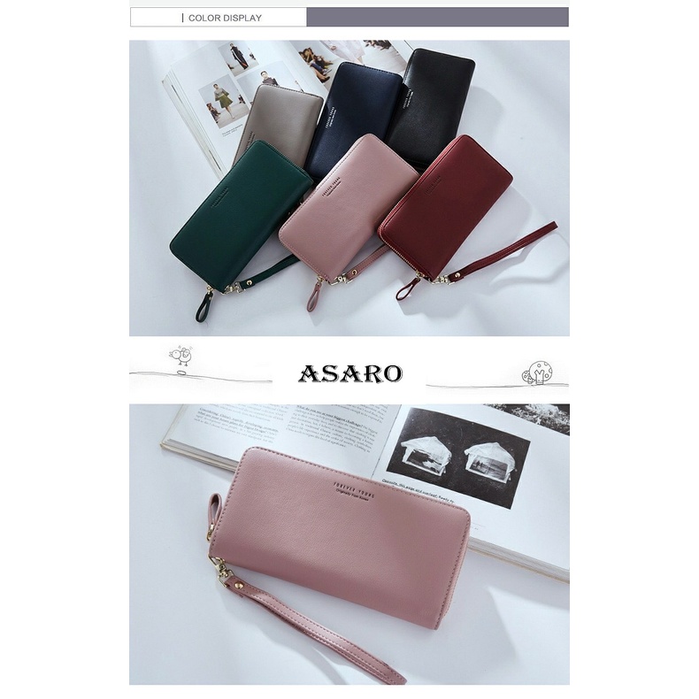ASARO WC01 กระเป๋าสตางค์ผู้หญิงใบยาว หนังPU เปิดปิดแบบซิบ มี6สี