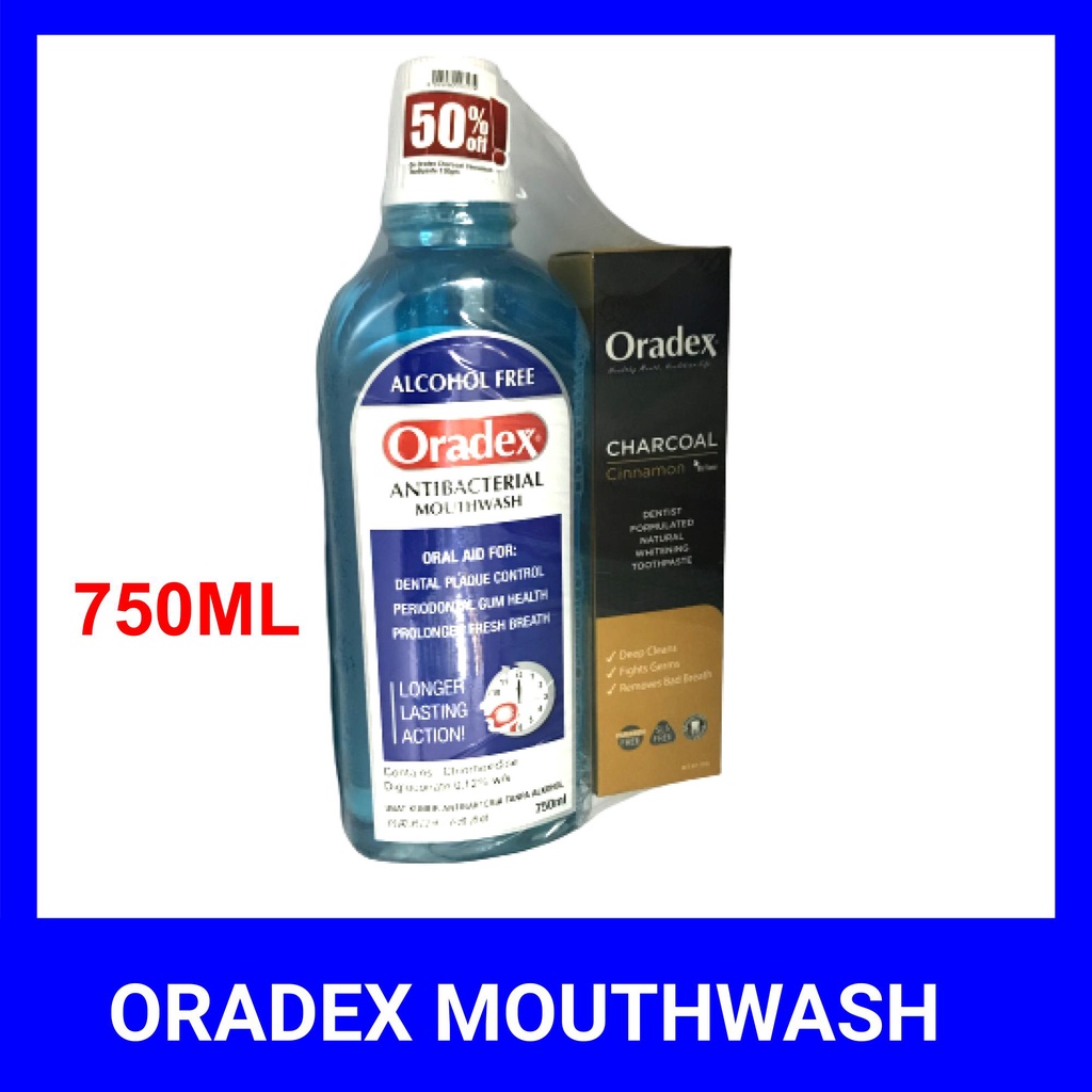 Oradex Antibacterial Mouthwash 750ml X Free Charcoal Cinnamon