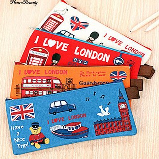 ☺♡ นักเรียน Pencil Pen Case London Zipper เครื่องสำอางค์เหรียญ