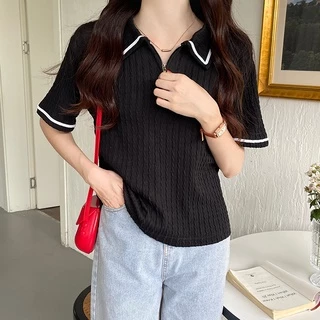Suxi เสื้อโปโลแขนสั้น คอปก ทรงหลวม สีพื้น เข้ากับทุกการแต่งกาย แบบเรียบง่าย แฟชั่นฤดูร้อน สําหรับผู้หญิง