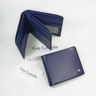 Guy Laroche แท้!!กระเป๋าสตางค์ผู้ชายใบสั้น มีลิ้นกลาง สีน้ำเงินกรมท่าเข้ม หนังนิ่ม หนังลาย