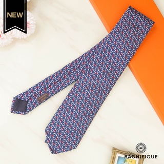 HERMES MORS TRICOLORE TIE NAVY