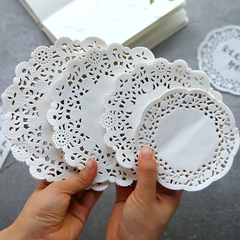 กระดาษพิมพ์ลายลูกไม้ Diy แบบกลวงสําหรับตกแต่งบ้านสีขาว 100 แผ่น
