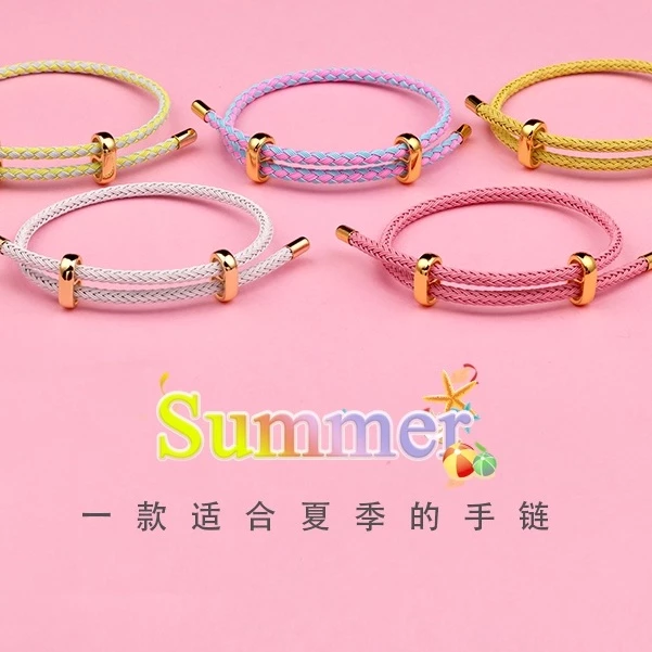 สร้อยข้อมือเชือกถักกึ่งสำเร็จรูป ปรับระดับได้ ประดับลูกปัดหมีสตรอเบอร์รี่ thumbnail 5