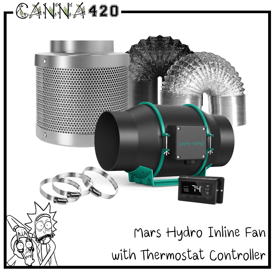 Mars hydro Inline Fan with Thermostat Controller พัดลมดูดอากาศ พัดลมระบายอากาศ ในเต้นท์ Inline Fan ขนาด 4 / 6 นิ้ว