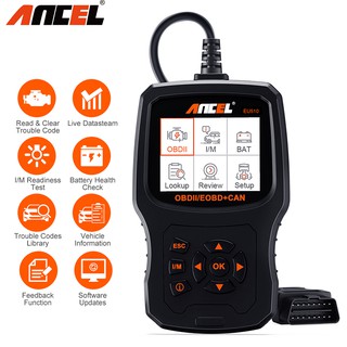 Ancel EU510 OBD2 เครื่องสแกนเนอร์อ่านโค้ด ทดสอบแบตเตอรี่รถยนต์ OBD 2 PK ELM327