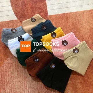 ถุงเท้าผู้หญิง ลายหมี🐻ถุงเท้าข้อสั้น 1แพคมี10คู่ พร้อมส่งจากไทยTOPSOCKS