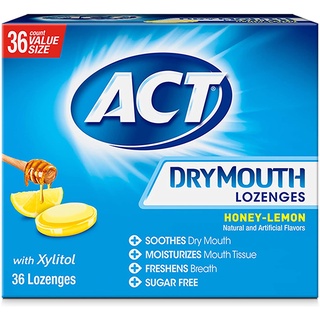 Act dry mouth lozenges รส honeylemon เม็ดอมน้ำลายเทียม Act ปราศจากน้ำตาล รสน้ำผี้งมะนาว สำหรับท่านที่ปากแห้ง  น้ำลายน้อย