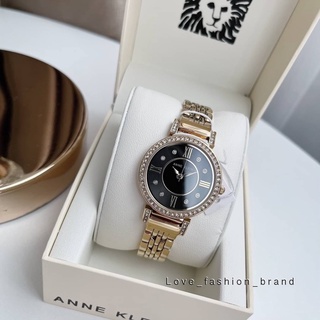 👑ผ่อน0%~แท้100%👑 นาฬิกาข้อมือ ANNE KLEIN Swarovski Crystal Gold / Black Dial AK2928