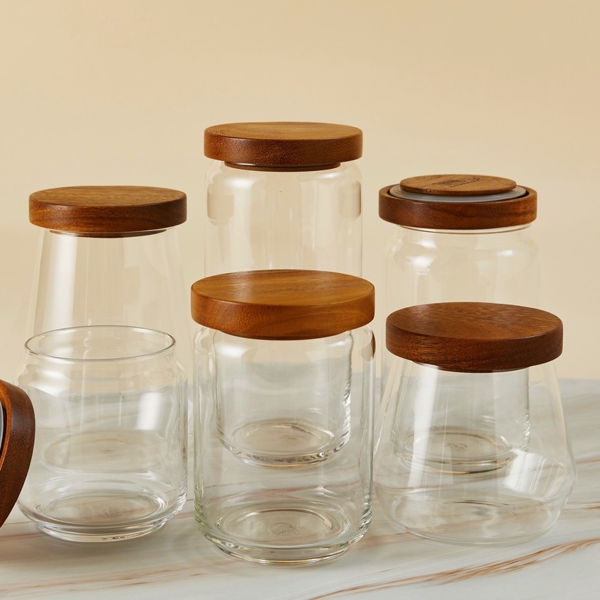 BILLI DESIGN [GLASS CANISTER] ขวดโหลเเก้วพร้อมฝาไม้จามจุรี