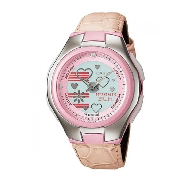 Casio Poptone นาฬิกาข้อมือ สายหนัง รุ่น LCF-10L-4AVDR - สีชมพู