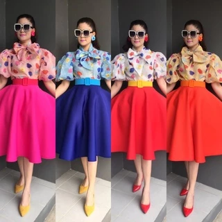 ชุดเซตเสื้อแขนพองคอผูก ชุดย้อนยุค ชุดทองกวาว (ครบเซต)