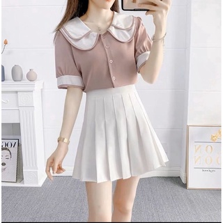 เสื้อแขนสั้นปกบัว2ขั้นขลิบสีสวย