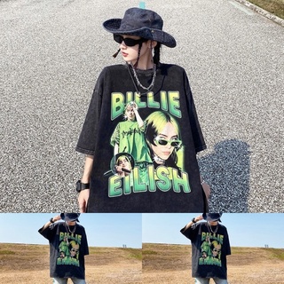 F1🚀ส่งไว เสื้อยืดแขนสั้นสีดำ สกรีนลายเขียว BILLIE ทรงตัวใหญ่