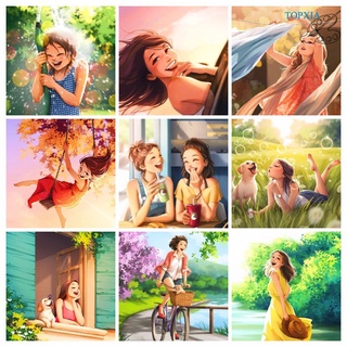 Topxia ภาพวาดสีน้ํามันรูปตัวเลข 40x50 ซม. Diy สําหรับตกแต่งบ้าน Bright Healing Series Oil Paintings