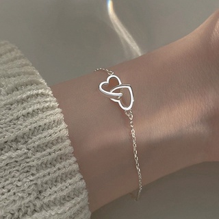 สร้อยข้อมือสายโซ่จี้หัวใจคู่ สร้อยข้อมือสแตนเลสจี้หัวใจน่ารักๆ สร้อยข้อแฟชั่น