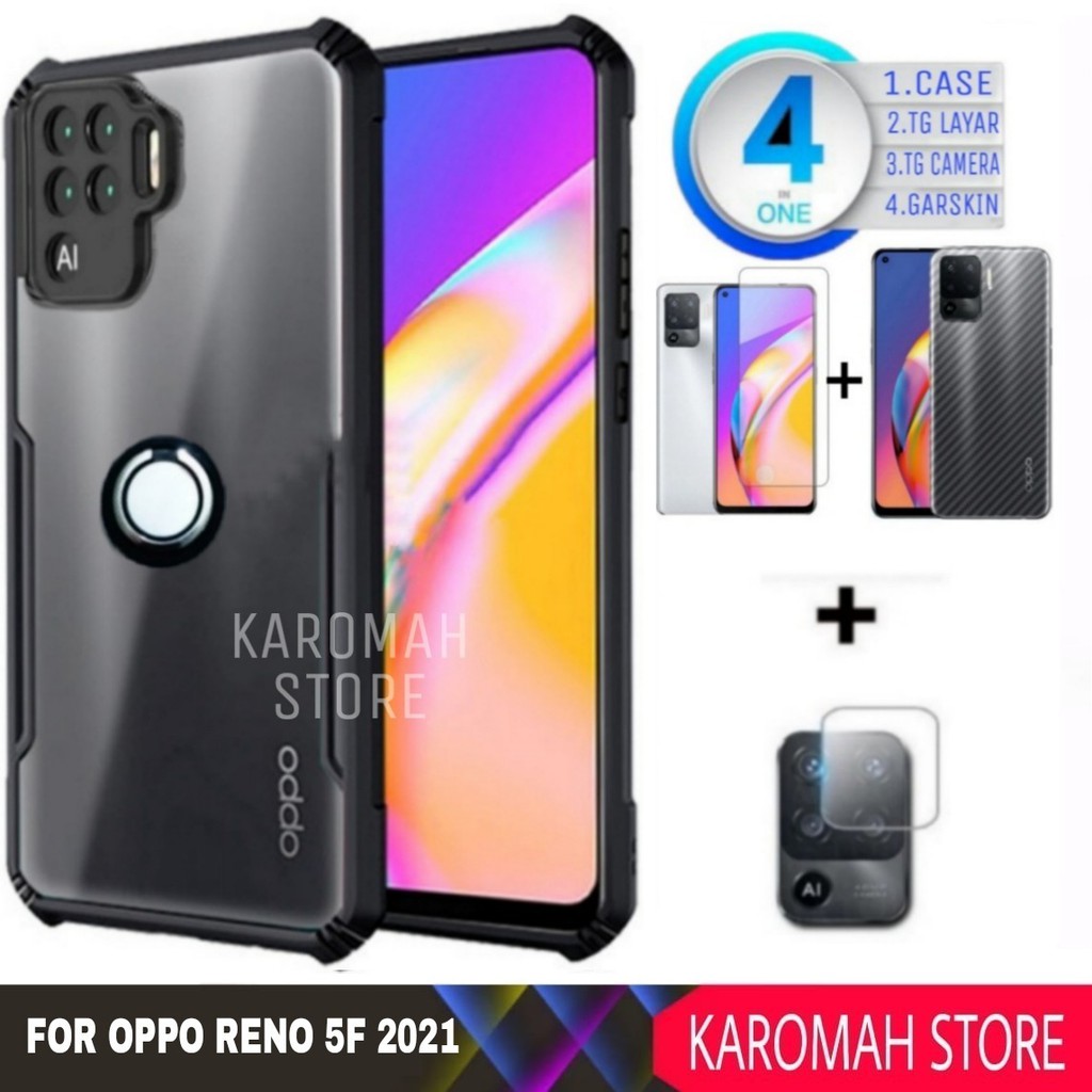 OPPO RENO 5F 2021 แหวนเคส + แท็กใส + แท็กกล้อง + Garskin - สีดํา Rp35,000