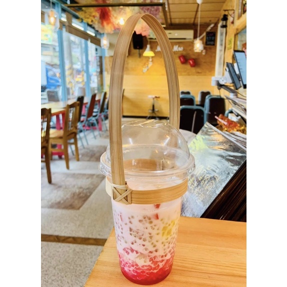 หูหิ้วไม้ไผ่ 100ชิ้น หูหิ้วกาแฟ ไม้ไผ่สานใช้แทนถุง ราคาถูกๆ
