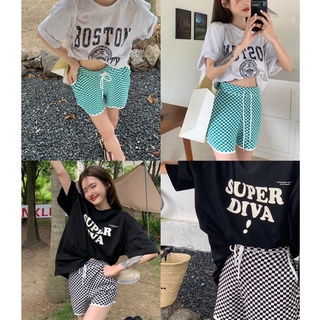 CHUUCHOP_พร้อมส่ง(C7117)🍕🍟 CHECKER shorts กางเกงขาสั้นลายตาราง มี2สี