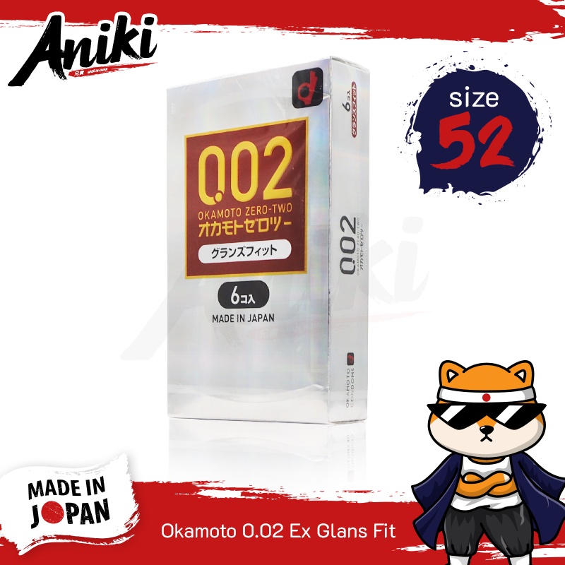 Okamoto 002 Ex Glans Fit ถุงยางญี่ปุ่น ฟิตกระชับกว่าปกติ อ่อนโยนต่อผิวแพ้ง่าย ขนาด 52 mm. (1 กล่อง) แบบ 6 ชิ้น