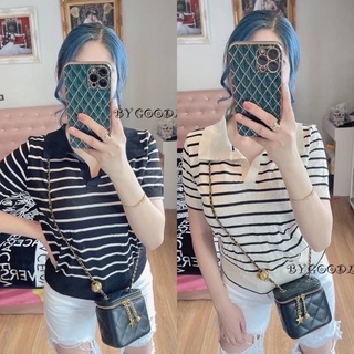 เสื้อคอปกแขนสั้นลายริ้ว