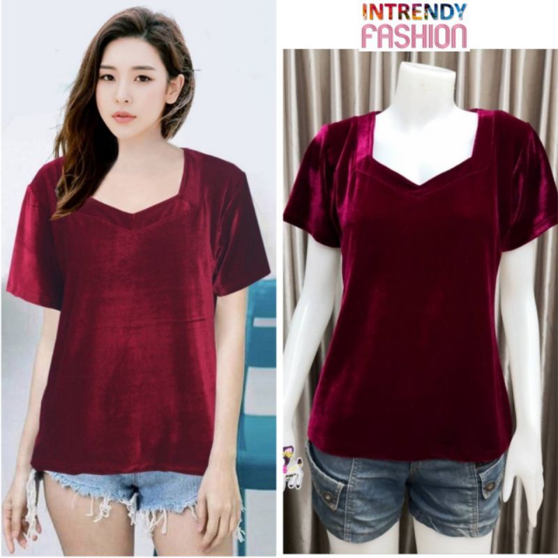 เสื้อยืดกํามะหมี่คอเหลี่ยม ผ้าเกรดAเนื้อนิ่มระบายอากาศได้ดี
