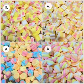🍡🍡มาร์ชแมลโล่ เกรดพรีเมี่ยม หวานน้อย🍡🍡 ขนาด 100 กรัม รสผลไม้ แต่ละแบบคนละรสชาติ อร่อยมากค่ะเด็กๆชอบ