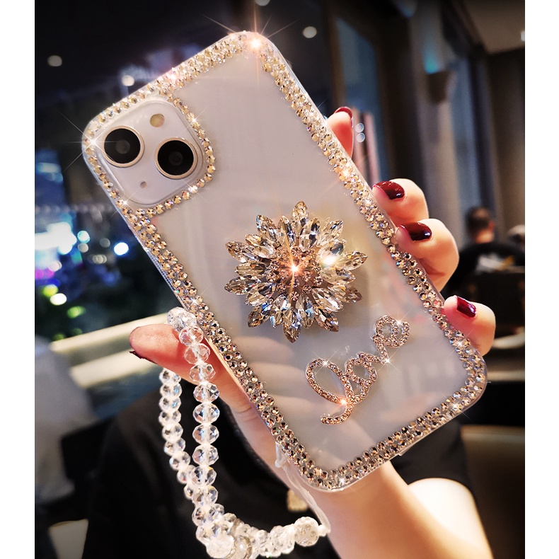 Bling เพชร GEM ดอกไม้ Love เคสโทรศัพท์สําหรับ iPhone 17 16 15 11 12 13 14 Pro Max 7 8 Plus X XR XS Max Glitter หรูหราคริสตัลสายโปร่งใส TPU ฝาหลัง - รูปที่ 5