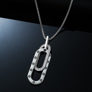 XiaoboACC Hip-hop Stainless Steel Oval Diamond Pendant Necklace