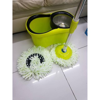 Spin MOP 360 ไม้ถูพื้น ผ้าไมโครไฟเบอร์พร้อมถังปั่นทำความสะอาดสแตนเลส 360 องศา พร้อมผ้าถูไมโครไฟเบอร์2 ผืน