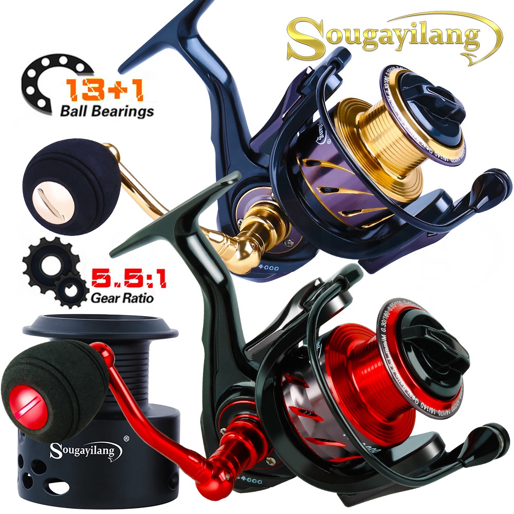 Sougayilang รอกตกปลา แกนคู่ แบริ่งสเตนเลส 13+1 อัตราทดเกียร์ 5.5: 1 น้ําหนักเบาพิเศษ