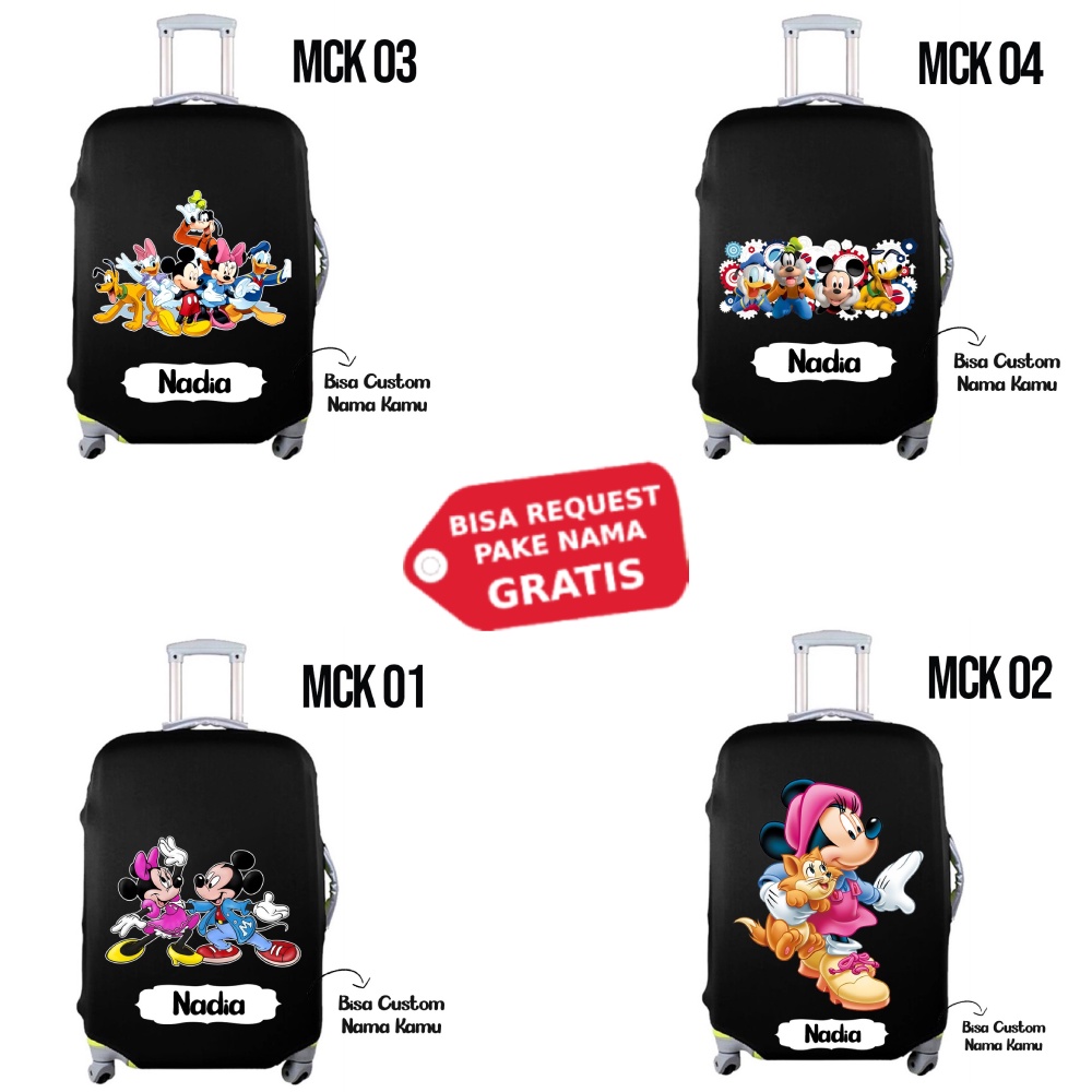 Hitam Mickey Mouse กระเป๋าเดินทางฝาครอบป้องกันขนาดใหญ่ Cabin Elastic Anti-Scratch Anti-Dust ขนาด SML