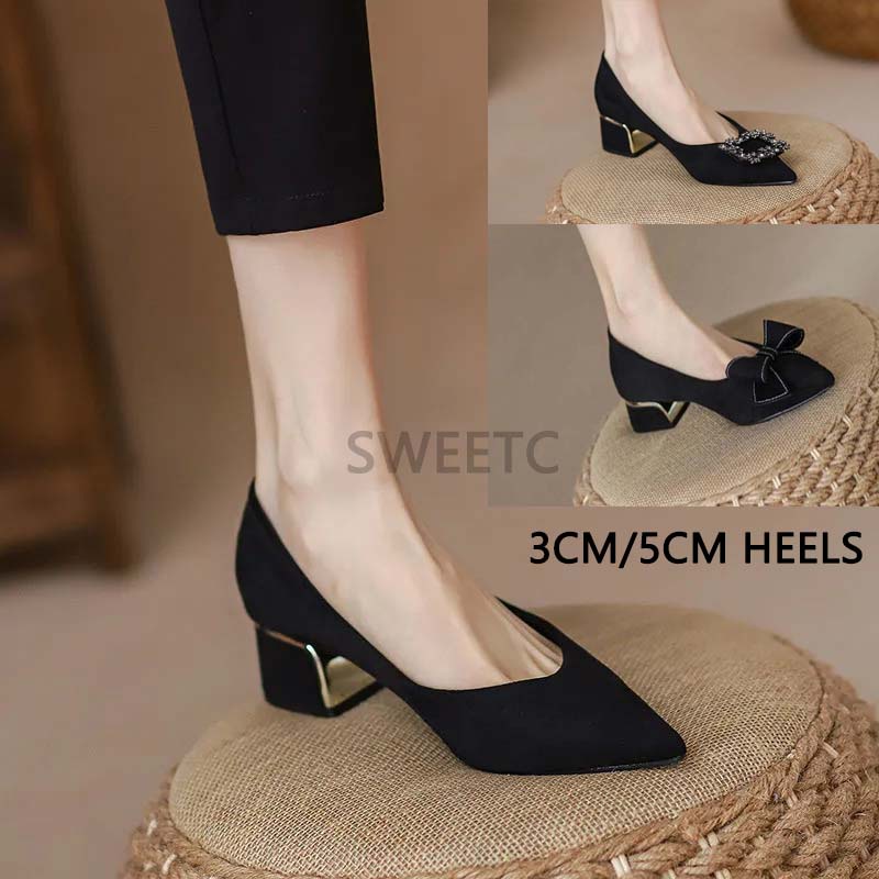 LANCESHOES ขนาด 41 แฟชั่นผู้หญิง Soft Sole Suede Chunky Heel รองเท้า OL Professional Pointed รองเท้าส้นสูง