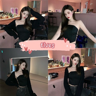 Elves✨พร้อมส่ง✨   เสื้อเกาะอกไหมพรม ดีเทล ด้านข้างสุดเซ็กซี่ ใส่สบายมาก ~83097~