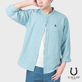 GALLOP : OXFORD CASUAL MANDARIN COLLAR SHIRT เสื้อเชิ๊ตคอจีนแขนยาว รุ่น GW9022 สีเขียวอมฟ้า