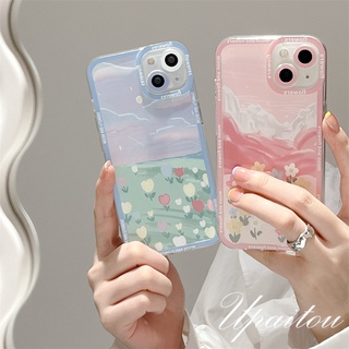 Upaitou Case🌞Compatible For iPhone 13 12 11 Pro Max X XR Xs Max 8 7 6 6s Plus SE 2020 เคสโทรศัพท์มือถือแบบนิ่ม TPU ใส ลายดอกทิวลิป สําหรับ