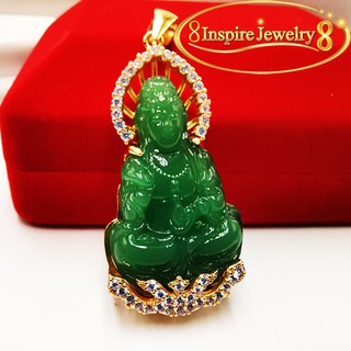 Inspire Jewelry ,จี้หยกเจ้าแม่กวนอิม ฝังเพชรสวิส size 2x4cm.เพื่อก่อให้เกิดความเป็นสิริมงคล ความเจริญรุ่งเรือง ความมีโชค