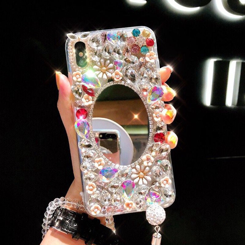 เคสติดเพชร เคส iPhone เคสโทรศัพท์ แอปเปิ้ล15 pro max พร้อมกระจก เคสโทรศัพท์มือถือ ซิลิโคนนิ่ม กันกระแทก พร้อมกระจก ลายการ์ตูน ประดับเพชรเทียม สําหรับ iPhone 16 Pro Max 15 pro max 14 Pro Max 11 12 13 promax X XR 14 15 16 Plus 13 Mini Case