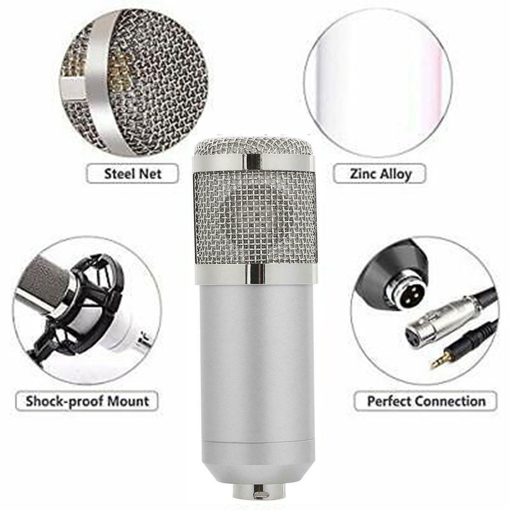 ไมค์อัดเสียง ไมค์ คอนเดนเซอร์ (Pro Condenser Microphone BM800) พร้อม ขาตั้งไมค์โครโฟน และอุปกรณ์เสริม (โช้คอัพโลหะ)
