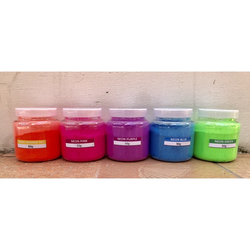 สีไมก้านีออน (Fluorescence Pigment) ขนาด 50 กรัม และ 10 กรัม