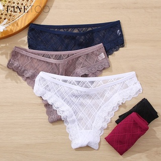 FINETOO 3Pcs/set Lace Panties Sexy Low-rise Brazilian Underwear Fashion Lattice Transparent Underpants M-2XL Sexy Panty Lingerie