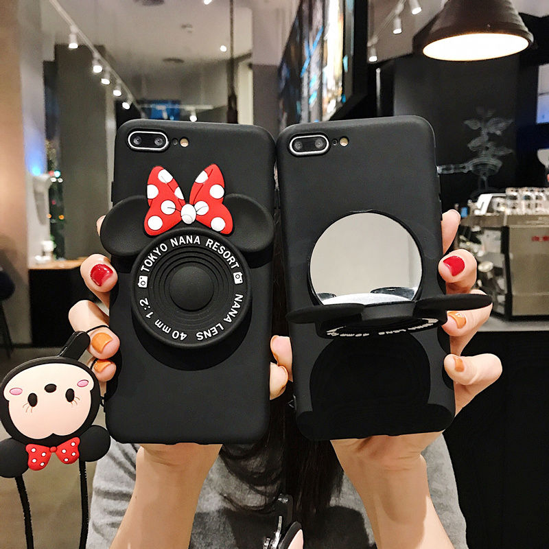 เคสโทรศัพท์มือถือ รูปมิกกี้ มินนี่เมาส์ มีกระจก สำหรับ iPhone 11 5 5s 6 6s 7 8 Plus X Xs 11 Pro Max ProMax
