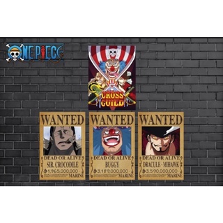 Poster One Piece WANTED โปสเตอร์วันพีซ ขนาดเล็ก ใบค่าหัวล่าสุดของกลุ่ม Cross Guild 1ชุด/4ชิ้น ผลิตจากกระดาษ ArtCard แข็ง